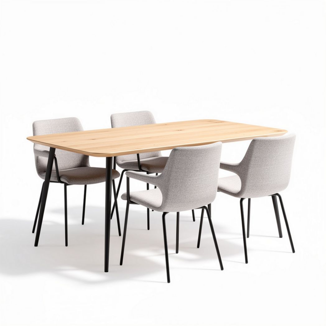 Eettafel van hout voor de eetkamer met vier stoelen - 180 x 90 x 75cm