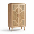 Kast van hout met rieten deurpanelen voor de woonruimte - 80 x 40 x 150cm